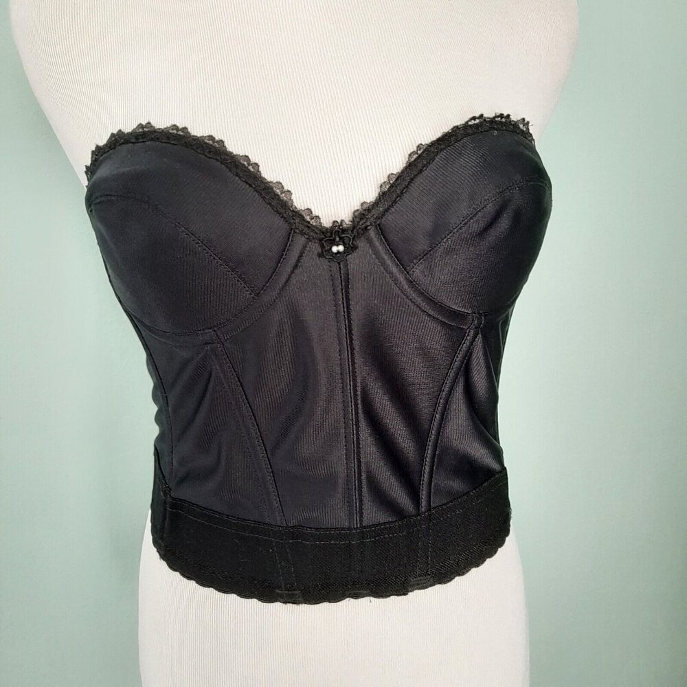 Vtg 90s Intimate Wishes Strapless Bustier Padded Low Back Demi Corset Boning 34C